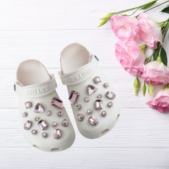 Light Pink Glass Rhinestone Shoe Charms - Picture 7 of 11